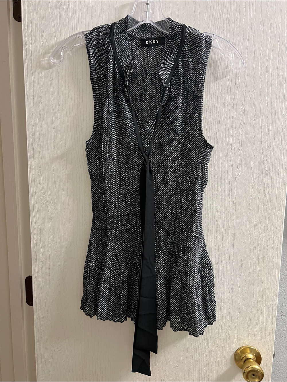 DKNY Black and White Sleeveless Knit Tie-Front Camisole
